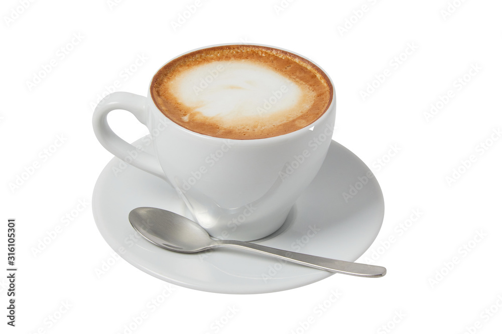 A cup of Americano coffee with a spoon isolated on a white background. Ready for menu A cup of Americano coffee with a spoon isolated on a white background. Ready for menu