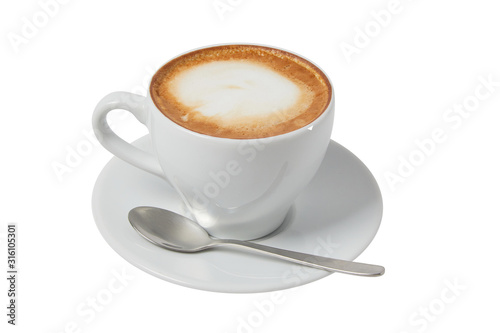 A cup of Americano coffee with a spoon isolated on a white background. Ready for menu