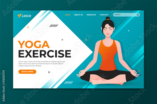 Yoga exercise landing page. Woman doing lotus pose. Web page design for website and mobile website