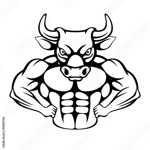 Cartoon of a tough muscular bull icon