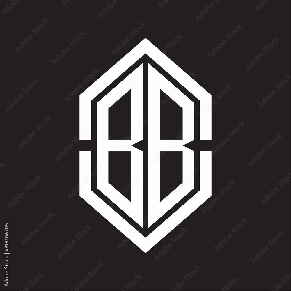 BB Logo monogram with hexagon shape and outline slice style with black and white