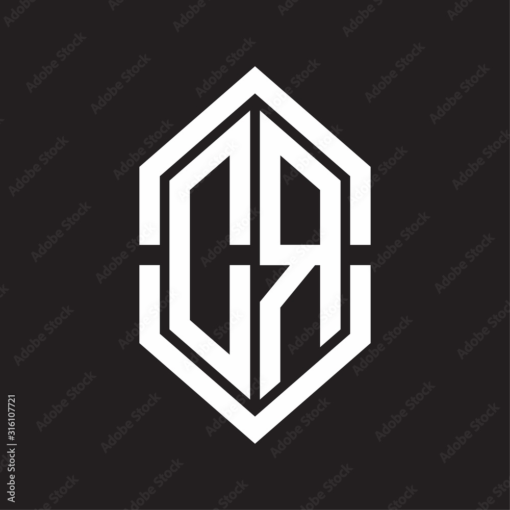 DR Logo monogram with hexagon shape and outline slice style with black and white DR Logo monogram with hexagon shape and outline slice style with black and white