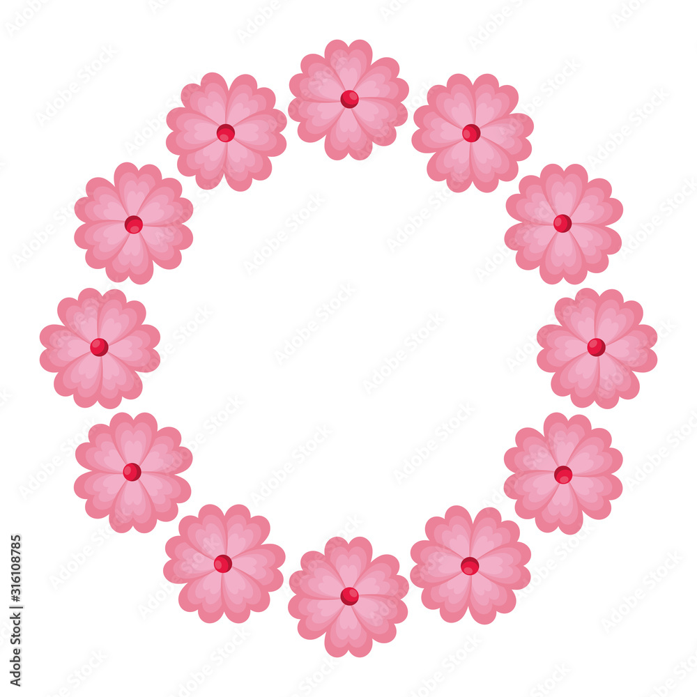 frame circular of cute flowers isolated icon