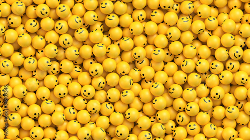 Many yellow balls with smiling faces. Social media and communications concept vector background