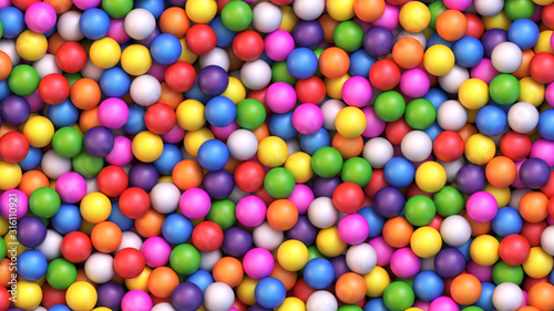 Colorful gumballs background. Assorted brightly colored candy gumballs or dragees. Realistic vector background photo