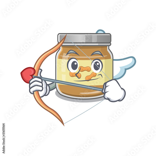 Romantic peanut butter Cupid cartoon character with arrow and wings