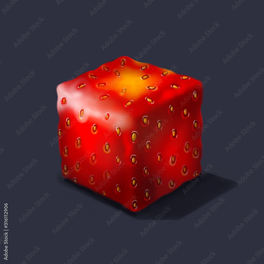 Fruit strawberry cube design elements for games and food, food packaging.  The isometric nature of the brick cube game. Illustration Stock | Adobe  Stock