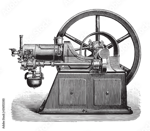 Old gas engine / vintage illustration from Brockhaus Konversations-Lexikon 1908
