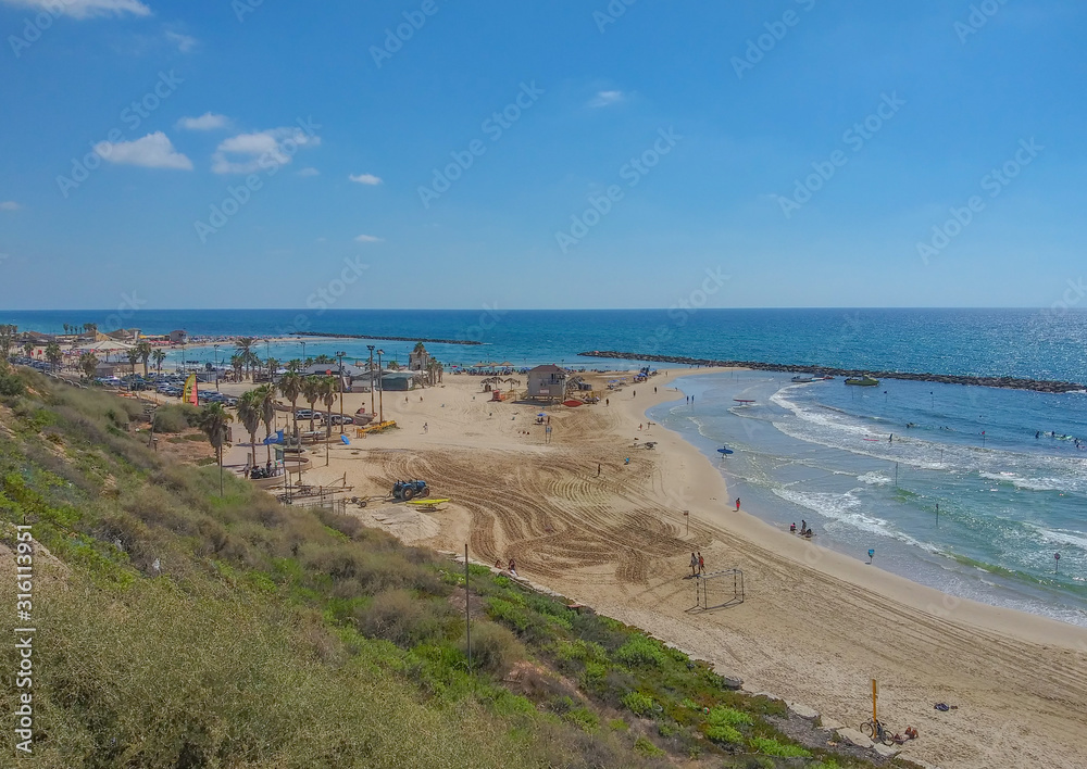 Netanya Beach on the Mediterranean Sea in Netanya, Israel