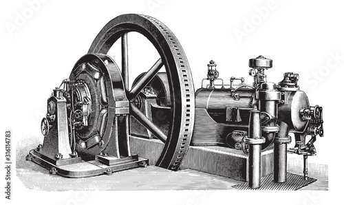 Old gas engine / vintage illustration from Brockhaus Konversations-Lexikon 1908