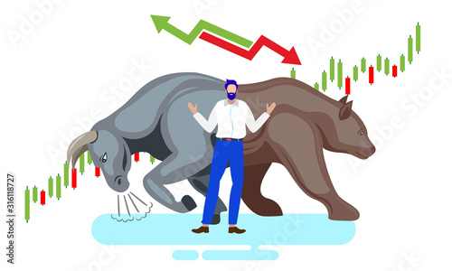 business man with bull and bear stock market concept vector