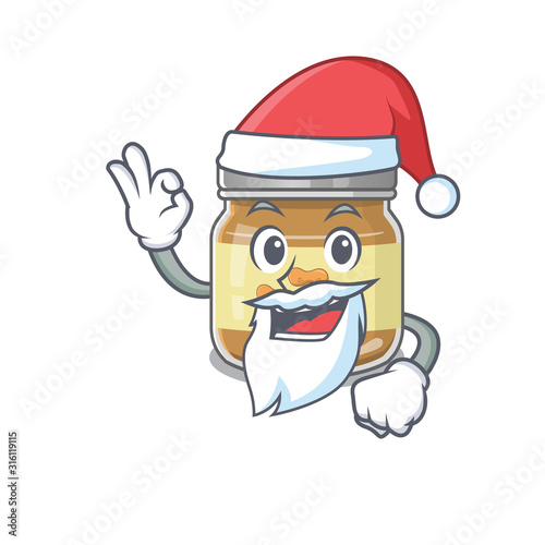 A picture of Santa peanut butter mascot picture style with ok finger