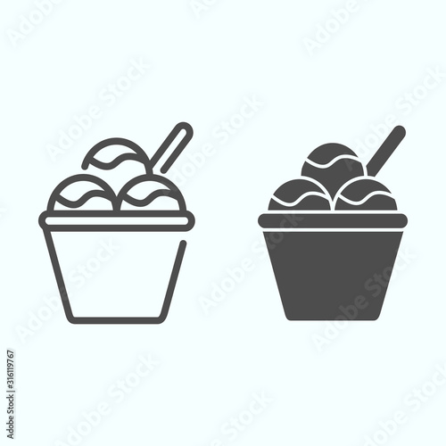 Ice cream basket line and solid icon. Three balls of ice cream vector illustration isolated on white. Creamy ice cream outline style design, designed for web and app. Eps 10.