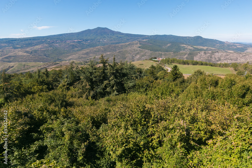 Autumn view of Mount Amiata can be enjoyed from Radicofani medieval village in Tuscany