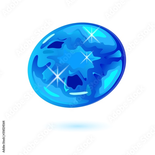 Sparkling light blue oval cut euclase. Iridescent transparent mineral, gemstone vector illustration isolated on white for banner, poster, flyer, catalogue of jewelry, bijouterie, fashion websites.