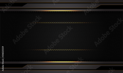 Abstract dark metallic blue light on black hexagon mesh pattern design modern futuristic technology background vector illustration.