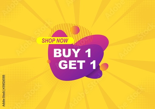 buy 1 get 1  sale banenr template with yellow background.Vector design photo