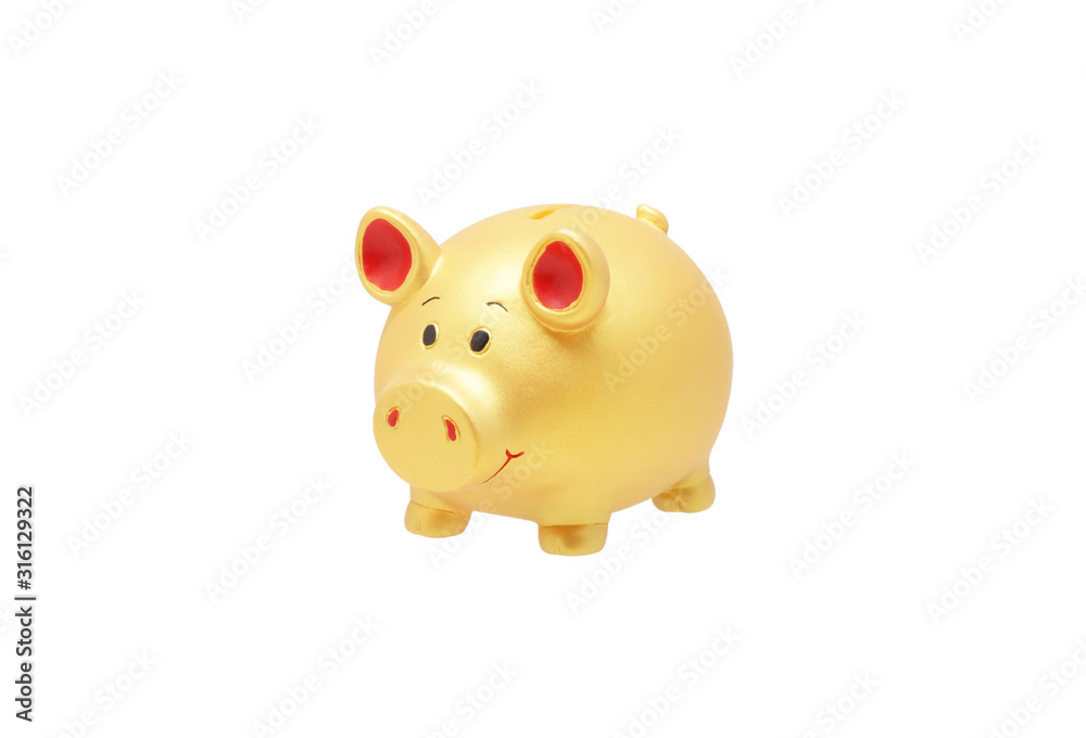Golden pig piggy bank. Isolated on white Golden pig piggy bank. Isolated on white