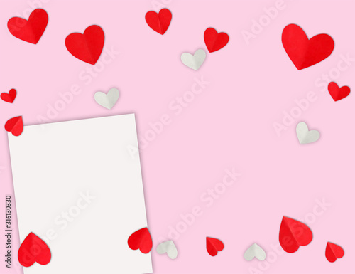 Valentine's Day background. Valentines day concept.Red hearts on pastel pink background.copy space Valentines day