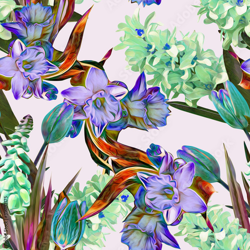 Spring flowers seamless pattern with hyacinths.