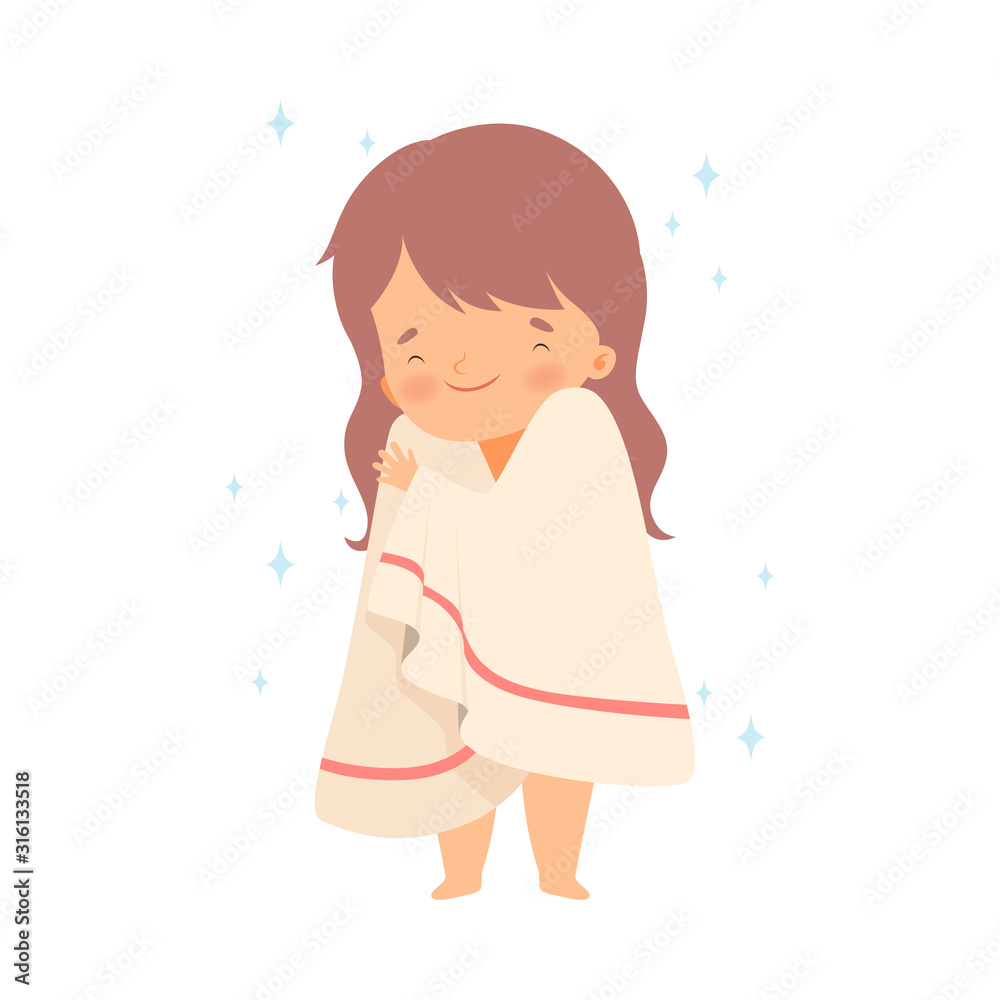 Little Girl Covered with Towel for Drying After Shower Vector Illustration Little Girl Covered with Towel for Drying After Shower Vector Illustration