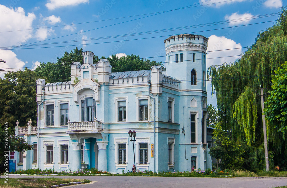 Old  blue building in Tulchyn, Vinnitsa oblast, Ukraine