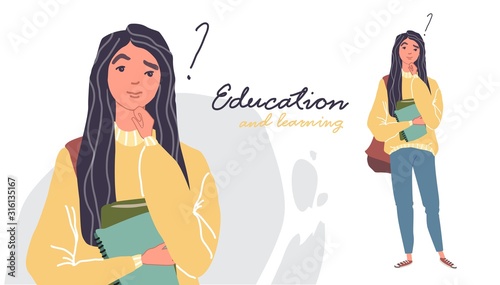 portrait of young beautiful woman student thinking