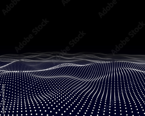 Abstract technology background from white dots on black. Technology abstract vector. Future wave background.