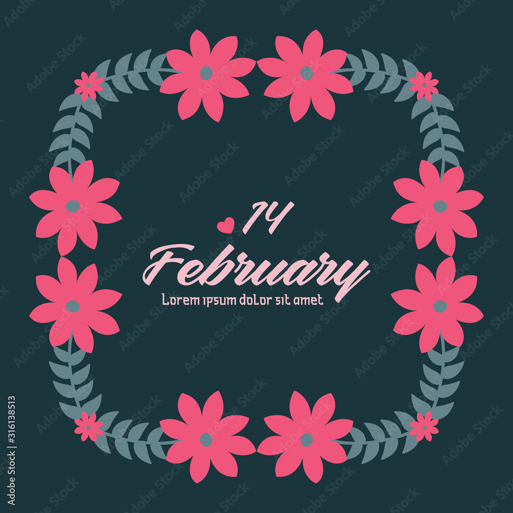 Greeting card wallpapers design for 14 February, with beautiful leaf and flower frame. Vector
