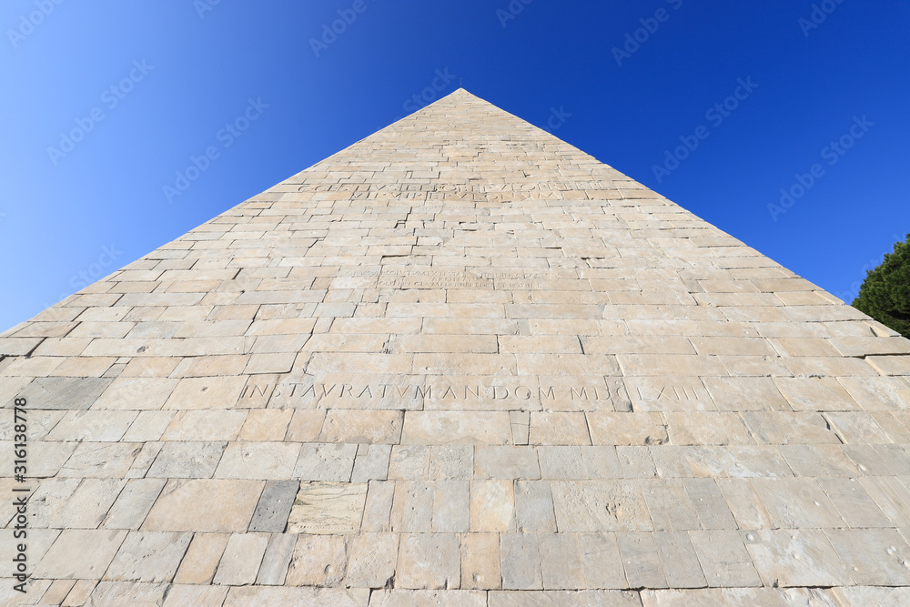 The Pyramid of Cestius is an ancient roman pyramid in Rome, Italy. The Pyramid of Cestius is an ancient roman pyramid in Rome, Italy.