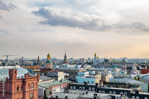 Moscow cityscape with sunset sky in Russia
