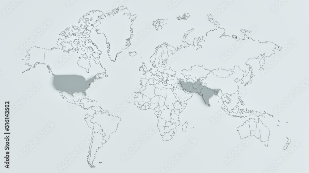 United States and the Middle East on the world map - 3d rendering