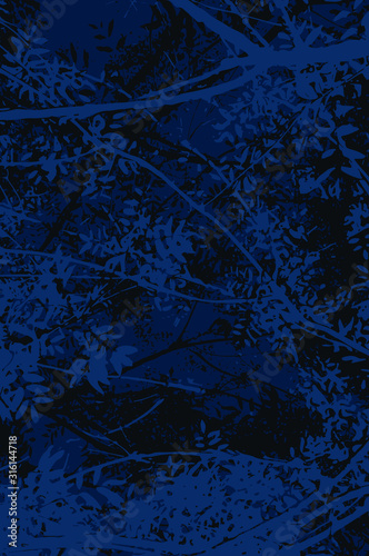 Dark blue Vector pattern for backdrop made with natural shapes of branches and leaves. Night atmosphere.