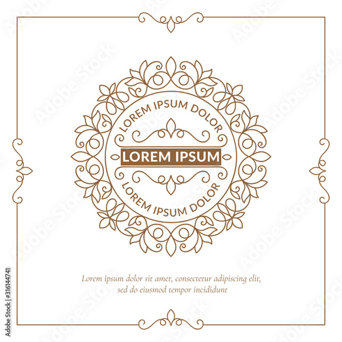 Linear frame with decorative vector ornament. Elegant, classic elements. Can be used for jewelry, beauty and fashion industry. Great for logo, emblem, background or any desired idea.