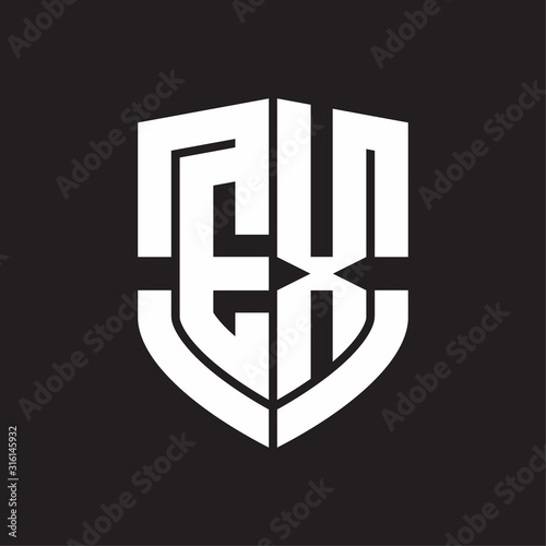 EX Logo monogram with emblem shield shape design isolated on black background