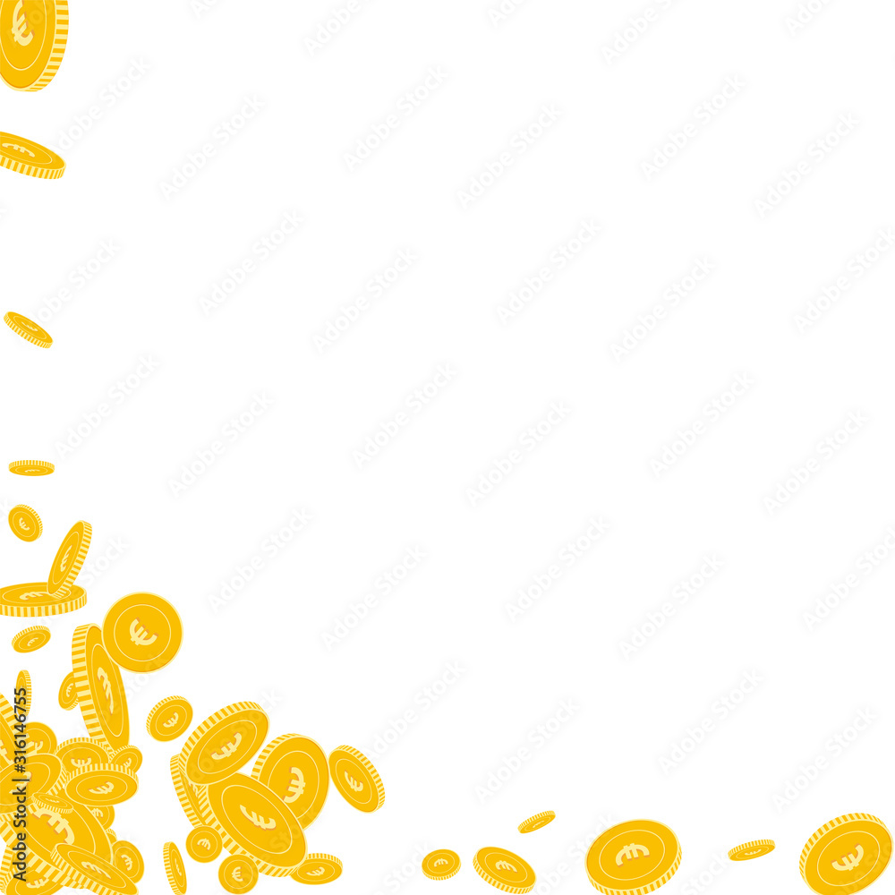European Union Euro coins falling. Scattered float European Union Euro coins falling. Scattered float