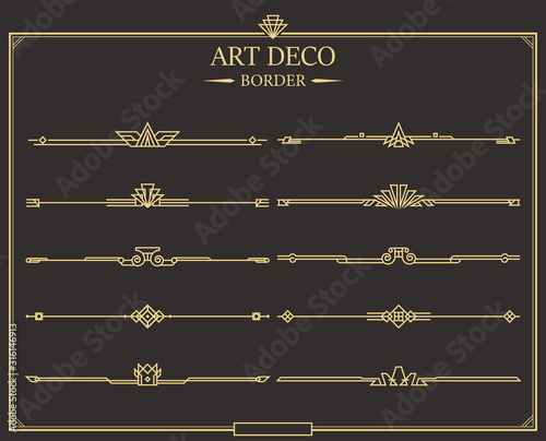 Set of Art deco gold calligraphic page dividers.