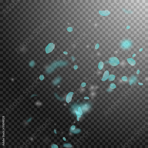 Turquoise flower petals falling down. Creative rom
