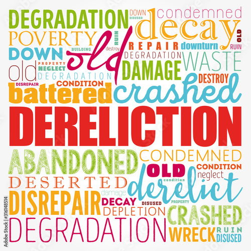 Dereliction word cloud collage, concept background