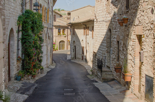 A medieval picturesque street in Assisi  Italy