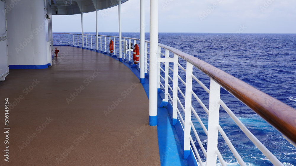 walk deck on a cruise ship. safety on the ship, lifeboat, liferafts