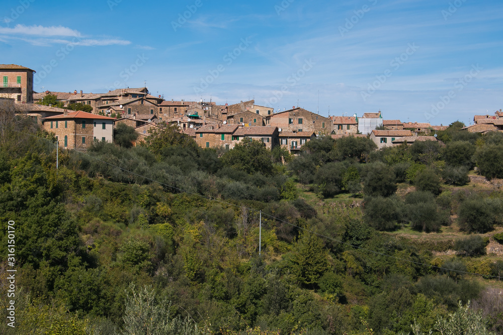 Panoramic view of Montalcino medieval town in Tuscany