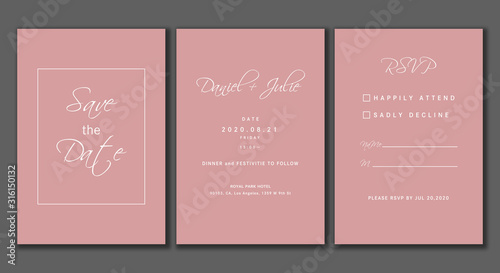 vector wedding invitation card template design with pink