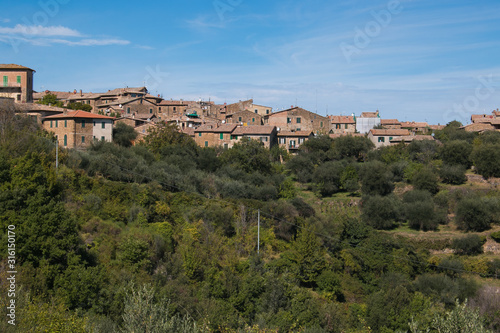 Panoramic view of Montalcino medieval town in Tuscany