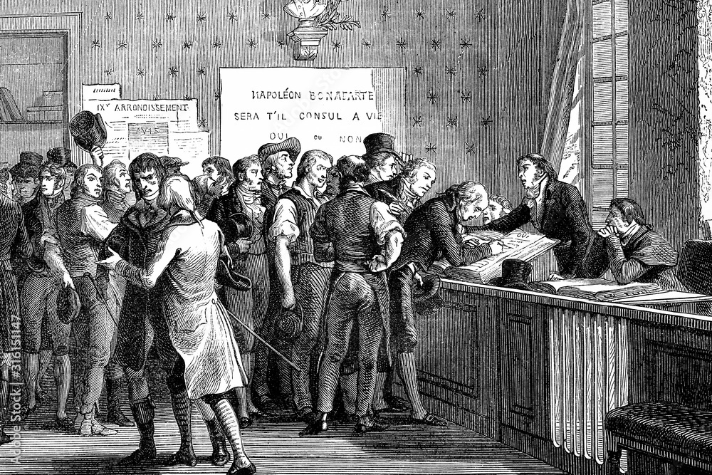 Vote for the perpetual consulate of Napoleon Bonaparte. Antique illustration. 1890.
