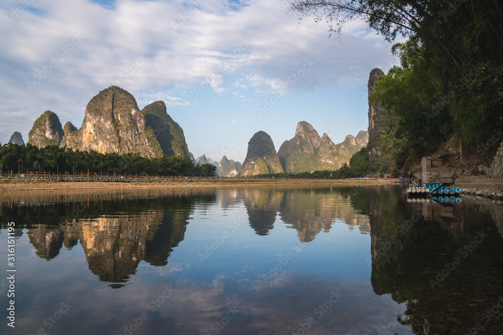 View of the Karst mountains in Guilin region of South China, close to Xingping village, Li River View of the Karst mountains in Guilin region of South China, close to Xingping village, Li River