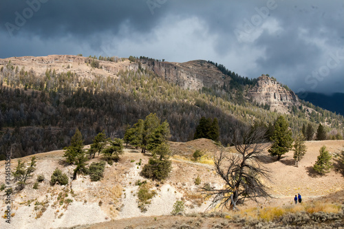 People view mountains in Yellowstone National Park