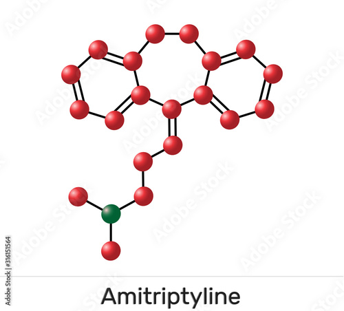 Amitriptyline C20H23N  molecule. It is tricyclic antidepressant TCA with analgesic properties, is used to treat depression and neuropathic pain photo