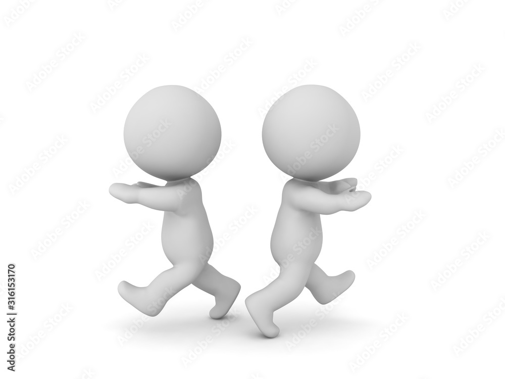 3D Characters running in opposite directions 3D Characters running in opposite directions