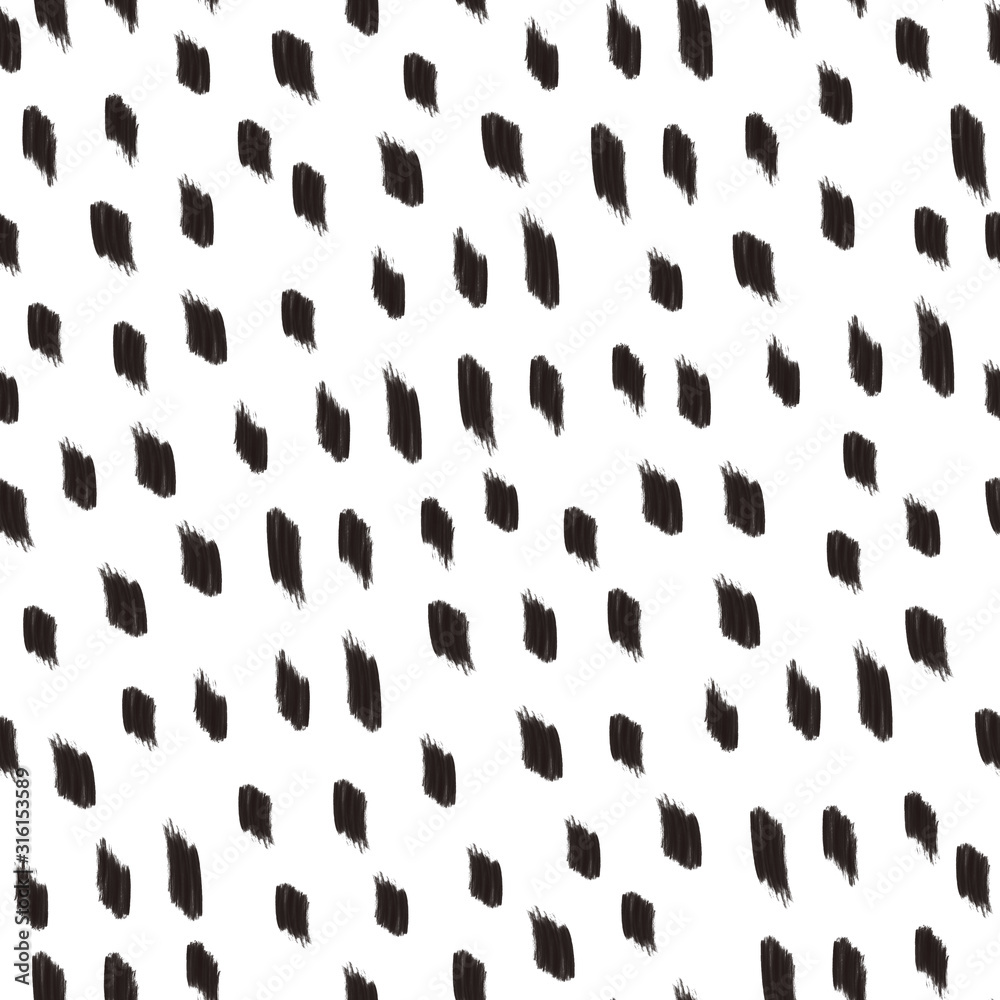 Black paint strokes seamless pattern. Monochrome abstract repeating background.